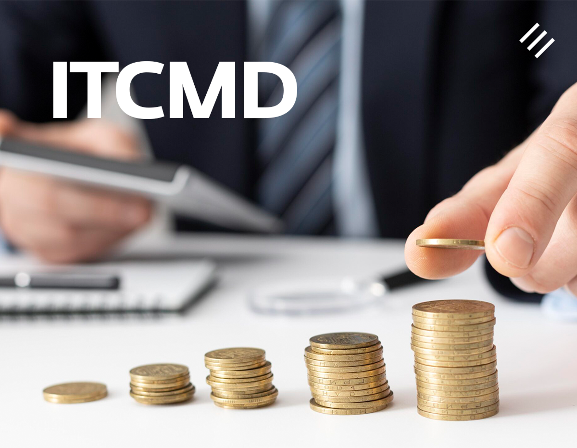 imagem de uma mão masculina separando moedas em montes com o título ITCMD