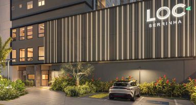 Perspectiva da fachada do LOC Serrinha, opção de investimento imobiliário em Goiânia
