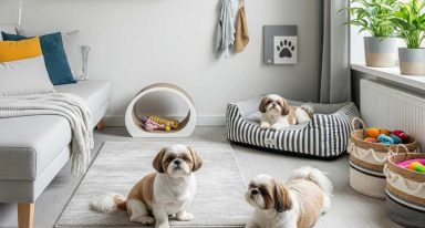 Animais domésticos em sala de apartamento pet-friendly