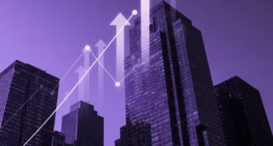 imagem de ciclos imobiliários com gráfico de crescimento em prédios