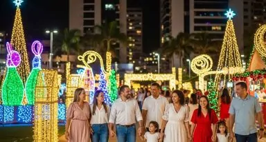 Família passeando pelas decorações de natal em goiânia.